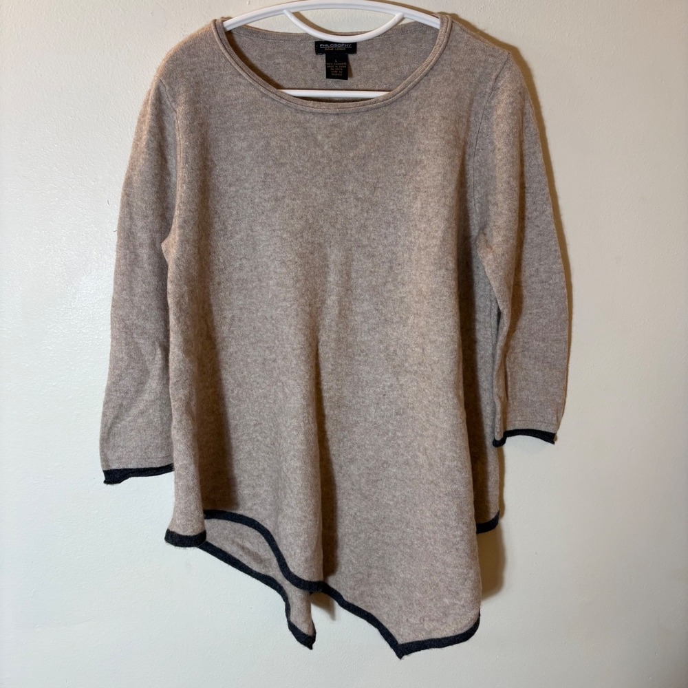 Philosophy by Dane Lewis 100% Cashmere Asymmetrical Hem Sweater Size‎ Large